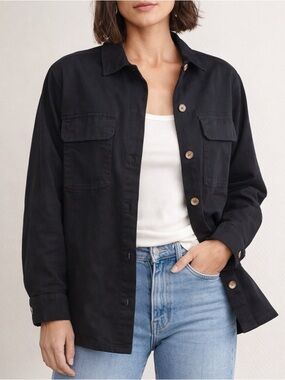 NWOT Alpha Studio Black Cotton Women Oversized Heavy Shirt Shacket Sz 44